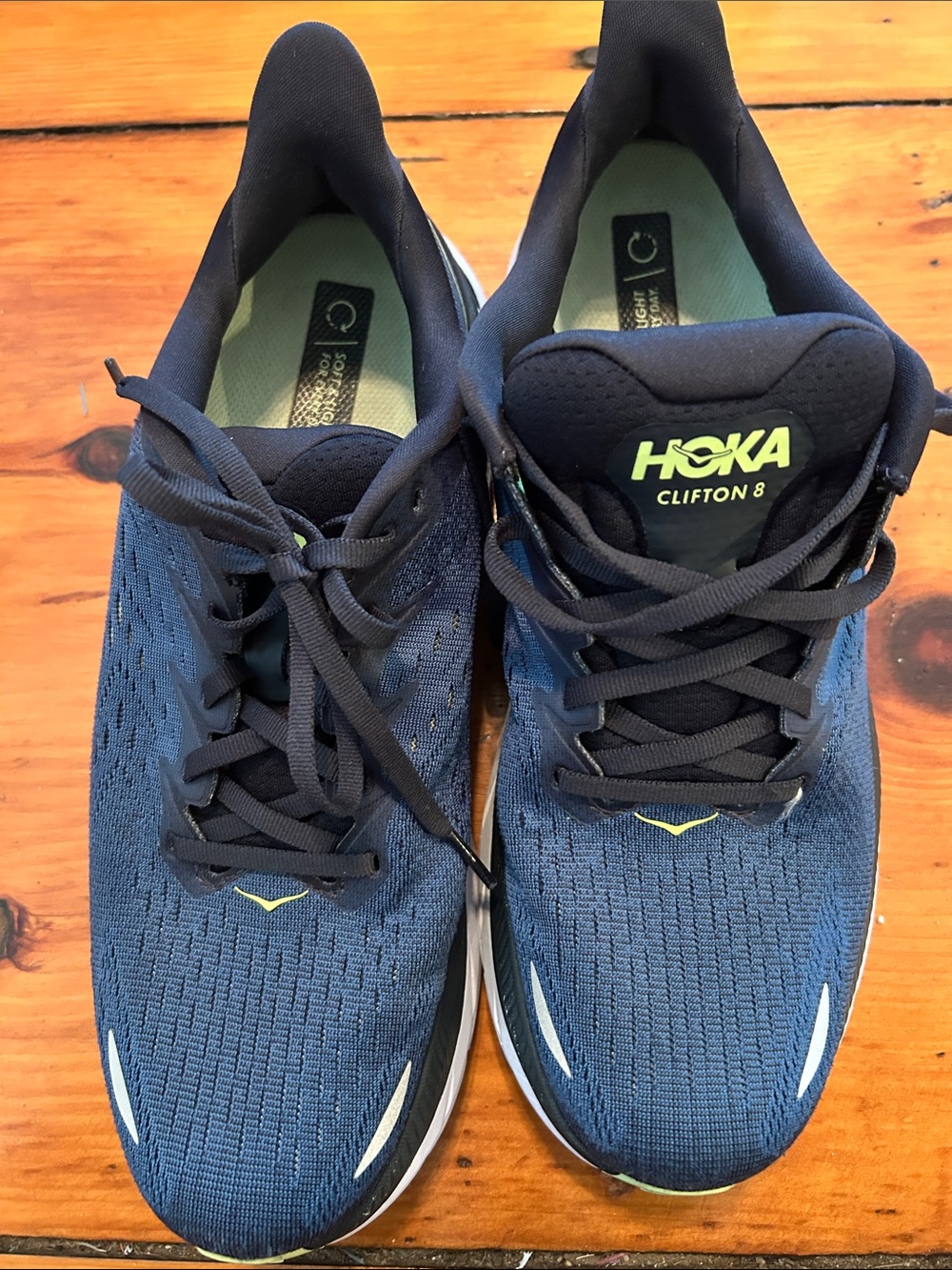 Hoka Clifton 8 Navy with Lime Accent Men's Sneakers